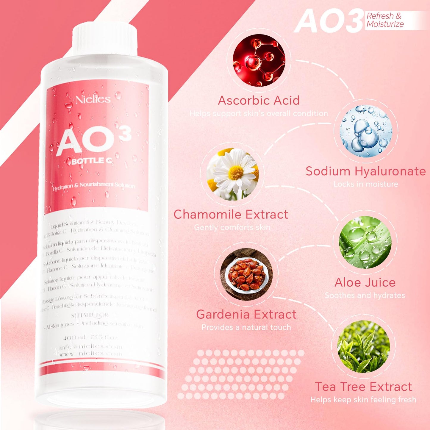 Nielies Professional Hydro Peeling Solution for Hydrodermabrasion Machines – Bubble Solution for All Skin Types AO3 – Deep Cleansing, Hydration, and Anti-Aging