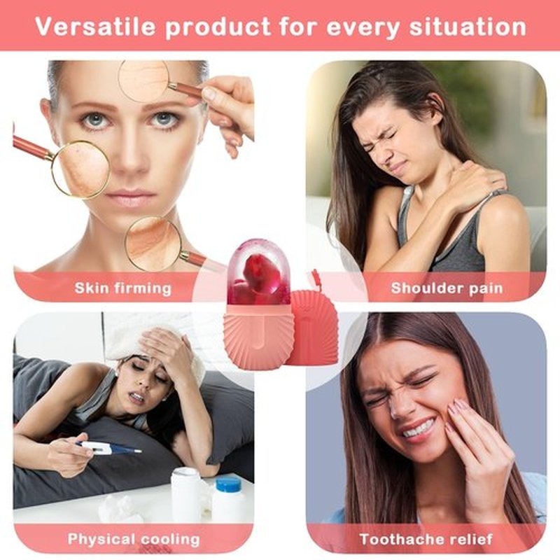 KOGITI Ice Mold for Face, Ice Roller for Face & Eye, Beauty Facial Ice Rollers Ice Holder Mold Face Puffiness Relief Massage Skin Care Tools, Ice Facial Cube (Shell-Pink)