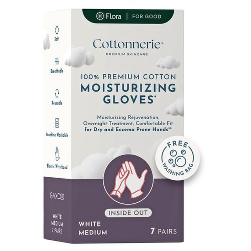 Gaxcoo Cottonnerie Cotton Gloves for Dry Hands Sleeping, Moisturizing Gloves Overnight, Hand Moisturizer Gloves, Moisture Gloves for Dry Hands Overnight, Eczema Gloves, Medium 7 Pair, Inside Out