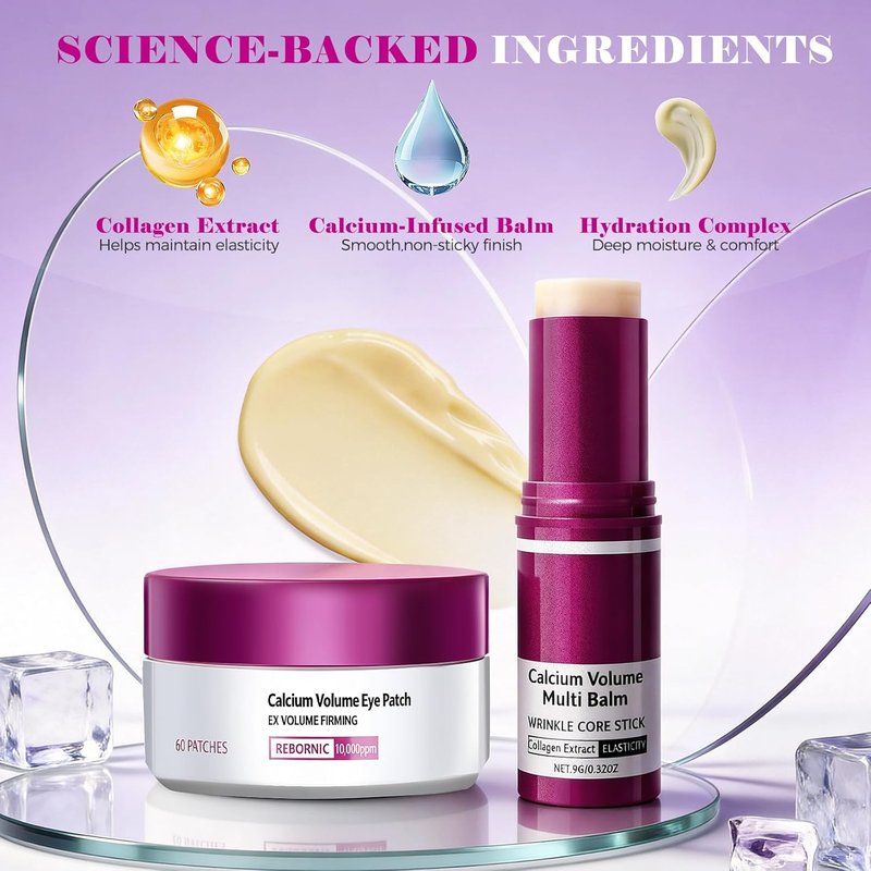 Calcium Multi Balm Stick & Hydrogel Under Eye Patches - Hydrating Eye Treatment for Dark Circles & Puffiness | 60 Patches