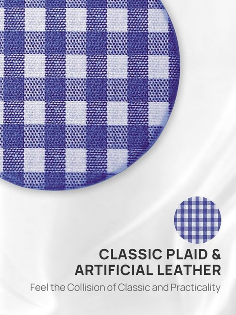 OMIRO 1X/10X(300R) Compact Magnifying Mirror, Unique Plaid Pattern Pocket Mirror with Classic PU Leather, Round, Blue Plaid