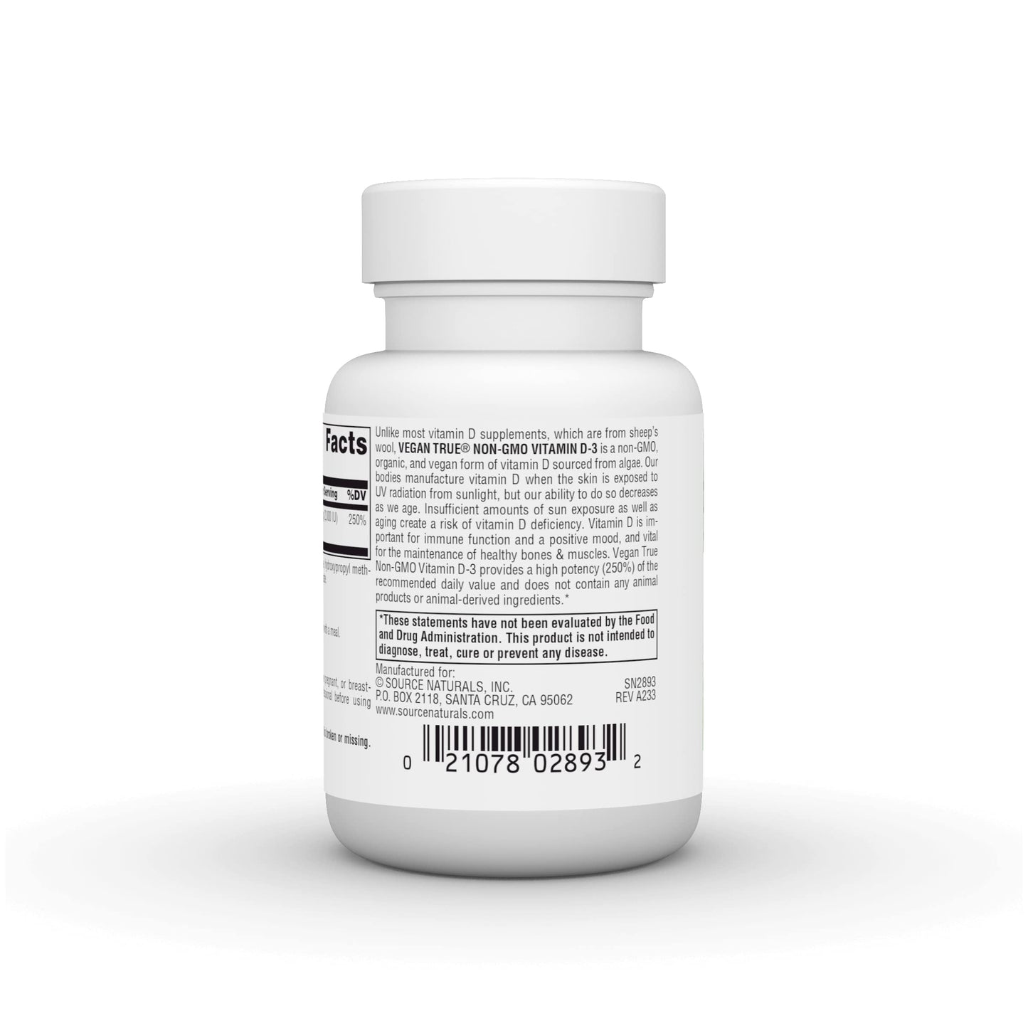 Source Naturals Vegan True, Vitamin D-3, 2,000 IU - 30 Vegan Capsules