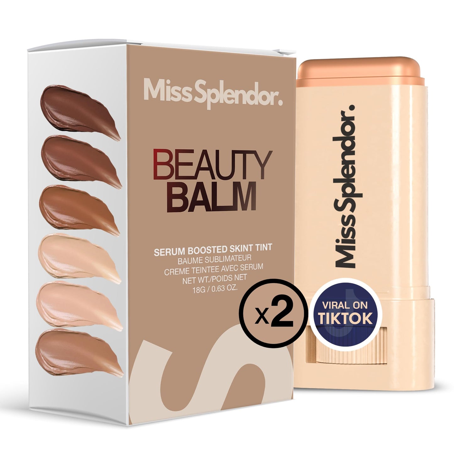 Miss Splendor Beauty Balm Skin Tint 2 Pack– (Shade 3) Serum-Boosted Skin Tint Stick for Black Women, Hybrid Foundation & Skincare, Splendor Skin Tint, Sheer-to-Light Buildable Coverage