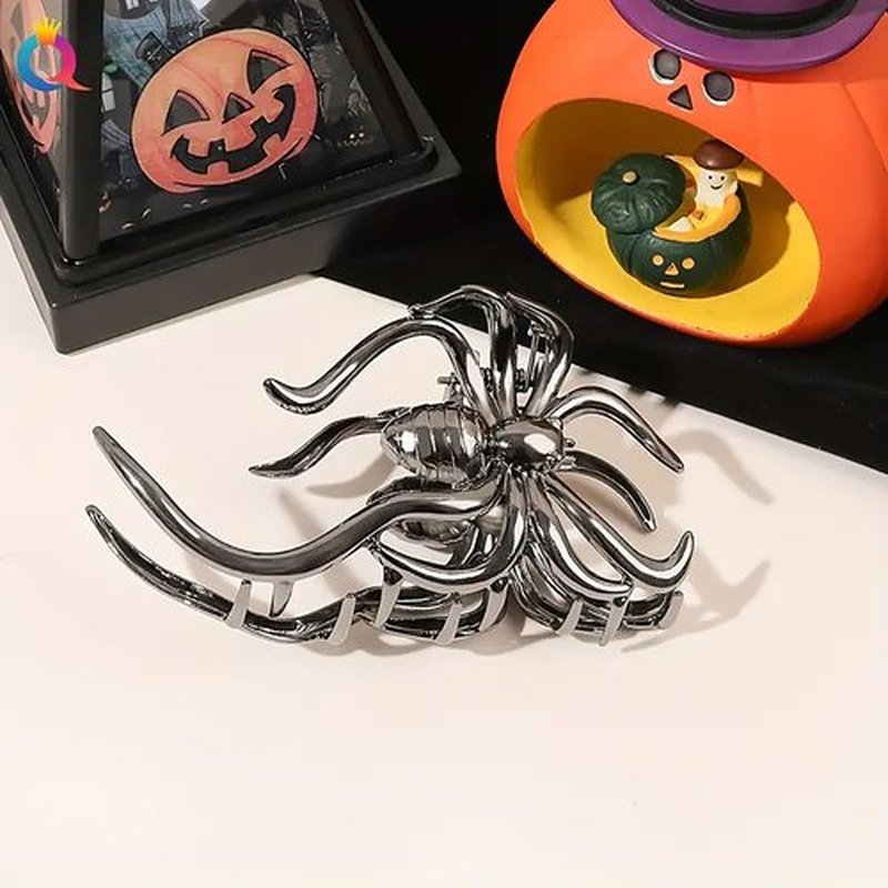 2Pcs Halloween Hair Clips Spider Web and Spider Hair Claw Clips Medium Size Black Hair Barrette Metal Alloy Shark Jaw Clip Fashion Funny Halloween Hair Accessories for Cosplay Party Hair Supplies