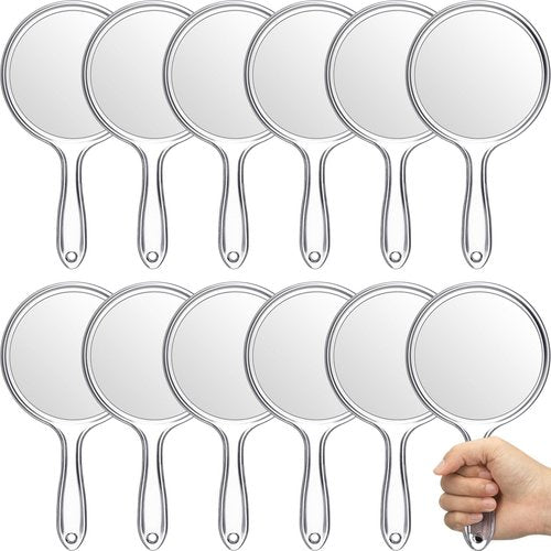 Jetec 12 Pcs Hand Mirror Double Sided Handheld Mirror 1X/ 2X Magnifying Mirror with Handle Mirror Rounded Shape Makeup Mirror (Clear)