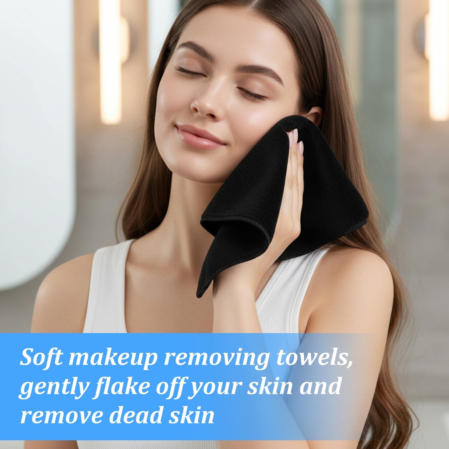 25 Pack Black Makeup Towels, 11.8 x 11.8 Inch Microfiber Face Washcloths, Reusable Makeup Remover Cloths for Facial Cleansing and Skin Care