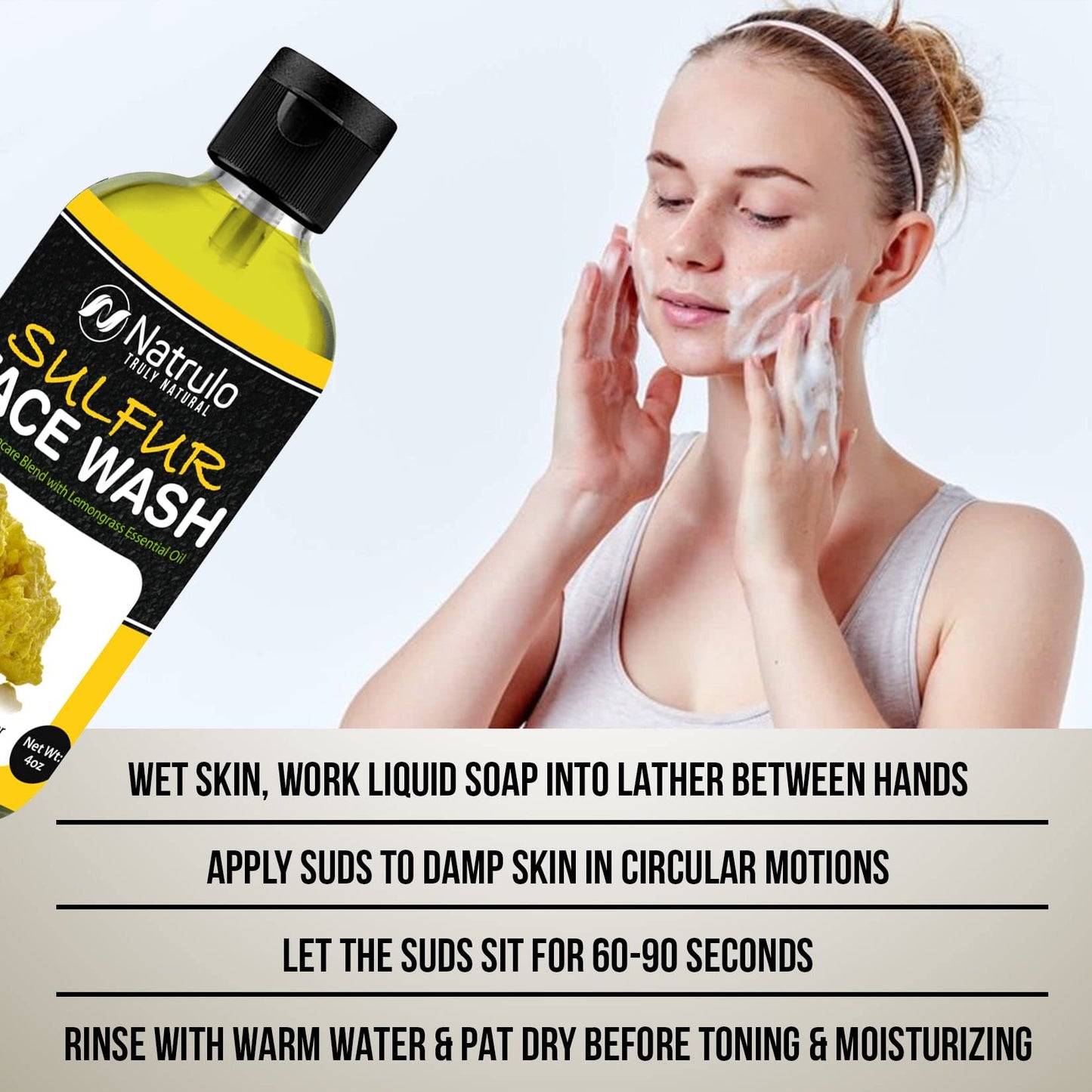 Sulfur Face Wash for Acne – All Natural Sulfur Facial Cleanser for Oily Skin, Breakouts – Healing Skincare Blend with Lemongrass Essential Oil – 4oz Mattifying Cleansing Soap Liquid, Made in USA