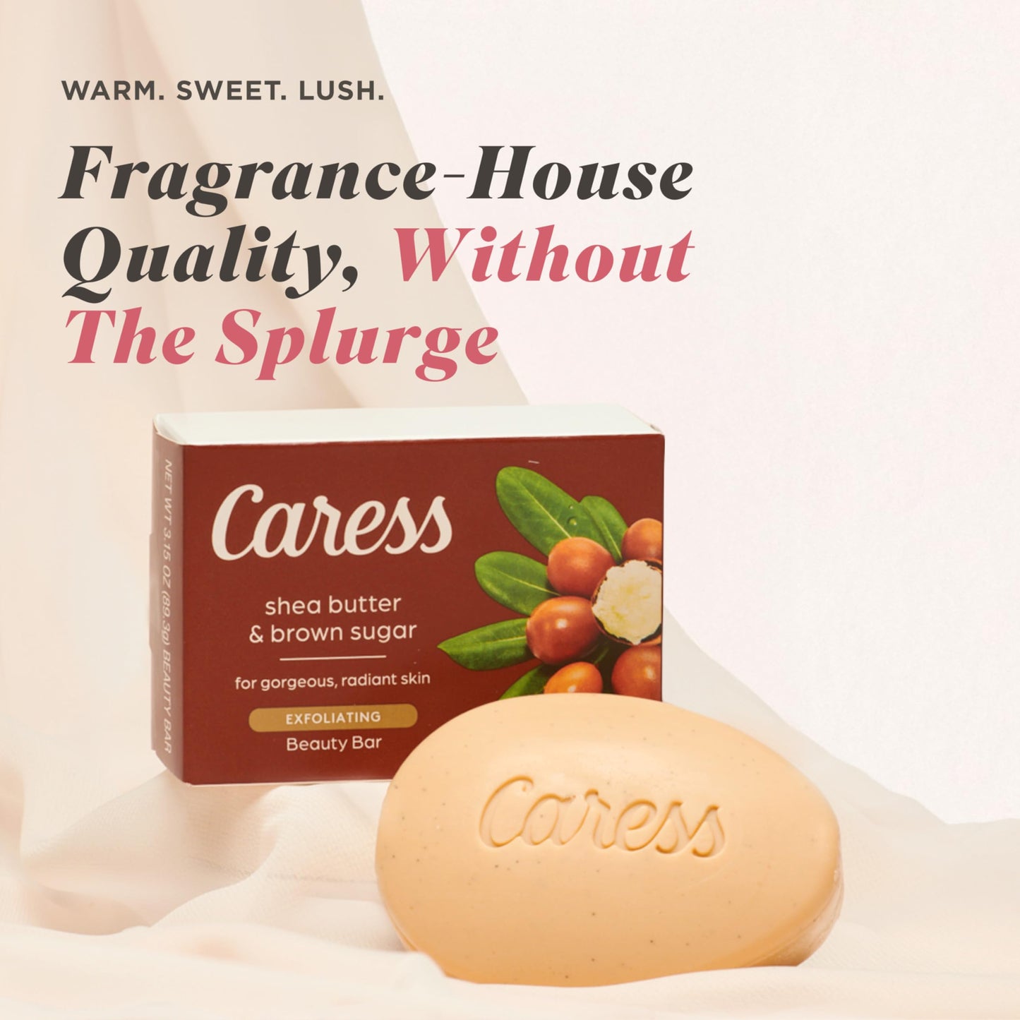 Caress 2-in-1 Beauty Bar Soap Exfoliating and Nourishing Shea Butter and Brown Sugar 3.15 oz 3 Bars