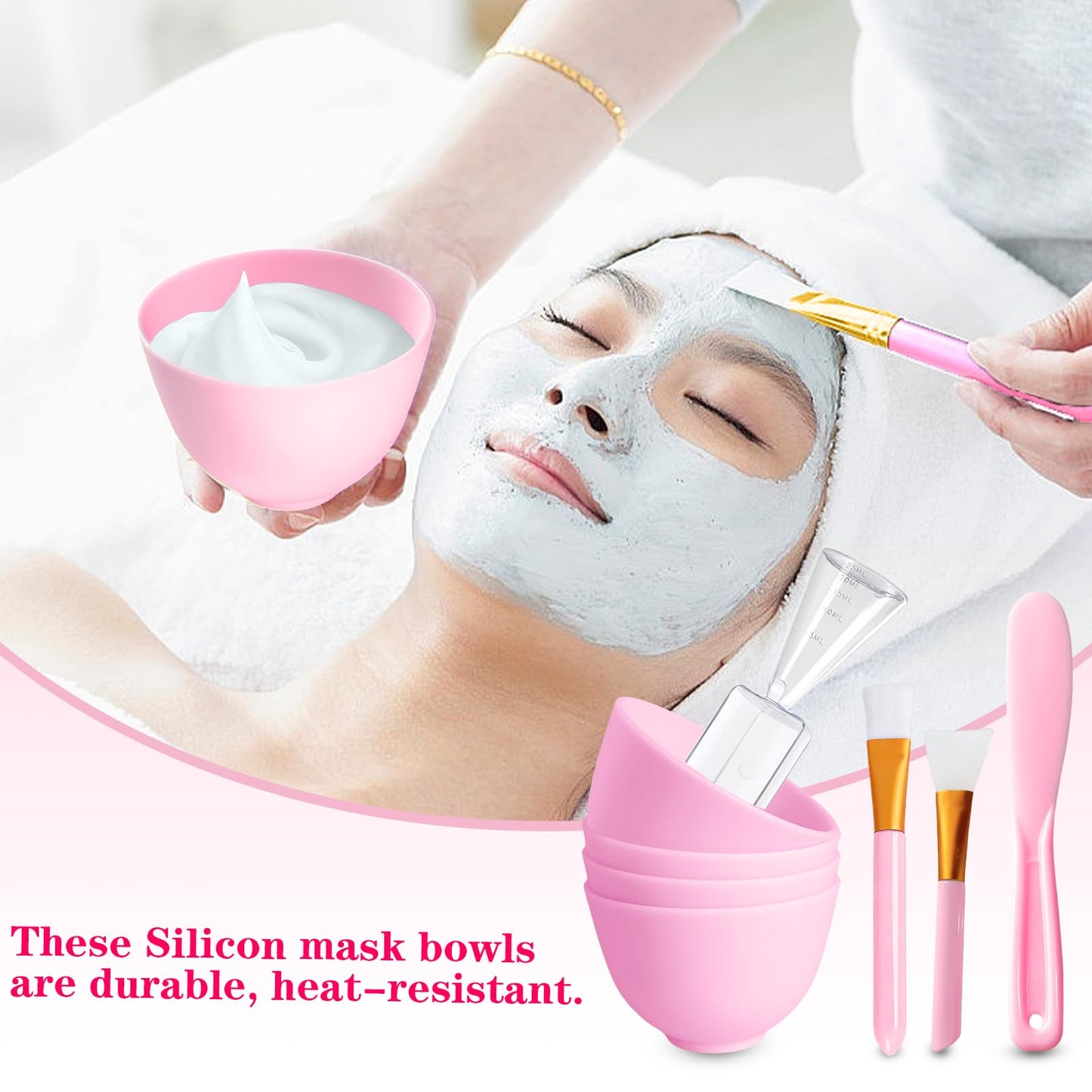 Bigwinyep Silicone Face Mask Mixing Bowl, Silicone Bowls for Facials, DIY facial mask mixing bowl for Home Salon Spa Face Skin Applicator Bowl, Pink