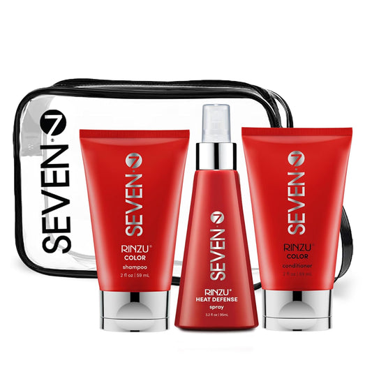 SEVEN Haircare Rinzu COLOR Travel Set - Sulfate & Paraben-Free Color Protection Shampoo, Conditioner & Heat Protectant Spray