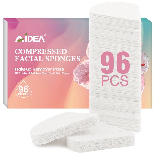 96Count Compressed Facial Sponges White, AIDEA Reusable Makeup Remover Pads, Travel Essentials, Face Cleansing Pads, Natural Cellulose Cosmetic Spa Sponges for Facial Cleansing, Exfoliating Pads