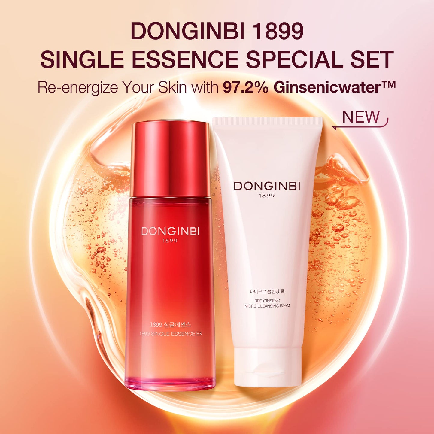 Donginbi Red Ginseng 1899 Single Essence - Firming & Hydrating Serum with Hyaluronic Acid, Korean Red Ginseng Essence, Korean Skin Care Gifts for Women, 4.06 floz / 120ml