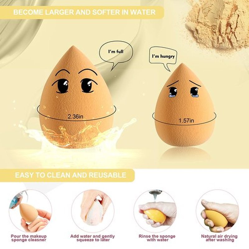 Makeup Sponge Blender DUAIU 4 Pack Beauty Blender Foundation Sponges Set Latex Free Blenders Beauty Make up Sponges with Sponge Egg Case(Lemon Yellow)