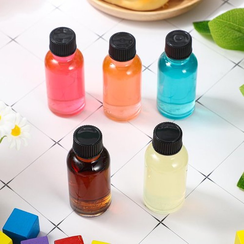 Hsei 72 Pcs 1 oz Glass Bottle with Black Cap Clear Sample Boston Round Bottle Small Glass Containers with Lids 1 Ounce Bottles with Funnel Chalk Labels Pen for Vanilla Extract Essential Oils