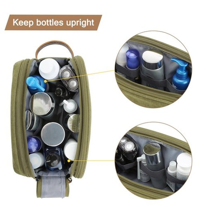 BAGSMART Toiletry Bag for Men, Canvas Travel Toiletry Organizer Dopp Kit Water-resistant Shaving Bag for Toiletries Accessories (Green, Medium)