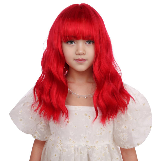 DUDUWIG Kids Red Wig Girls Short Red Wavy Curly Wigs Children Red Wig with Air Bangs Synthetic Cosplay Hair Wig