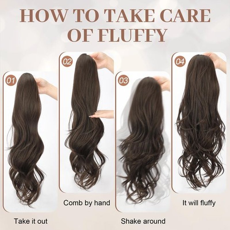 KooKaStyle Ponytail Extensions, 22 inch Long Dark Chestnut Brown Drawstring Wavy Clip in Ponytail Hair Extensions Layered Synthetic Hairpiece for Women