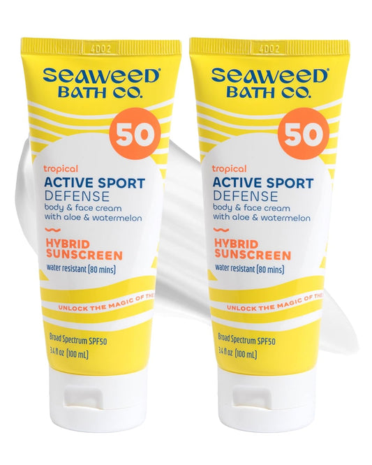 Active Sport Defense Cream SPF 50 - Broad Spectrum Sunscreen with Zinc Oxide & Aloe | Water Resistant Face & Body Sunblock, 3.4 oz (Pack of 2)