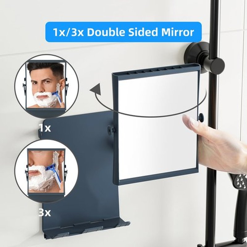 APLOP Fogless Dual-Sided Shower Mirror, 1X/3X Magnification, Anti-Fog with Squeegee, Rust-Proof, Grey Blue