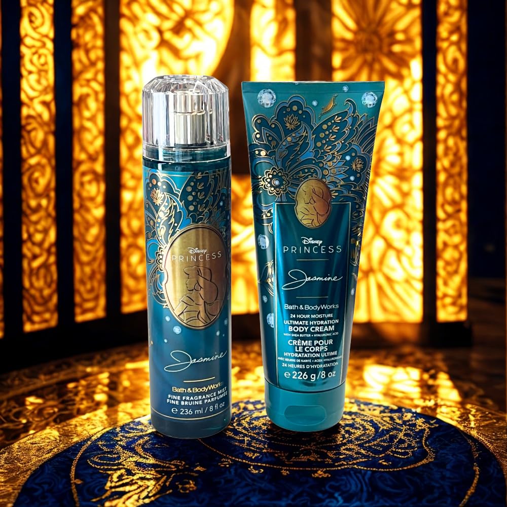 Bath & Body Works PRINCESS COLLECTION Fine Fragrance Mist & Ultimate Hydration Body Cream 2-piece Gift Set with a Bow for Holidays - Full Size – Limited Edition (Jasmine)