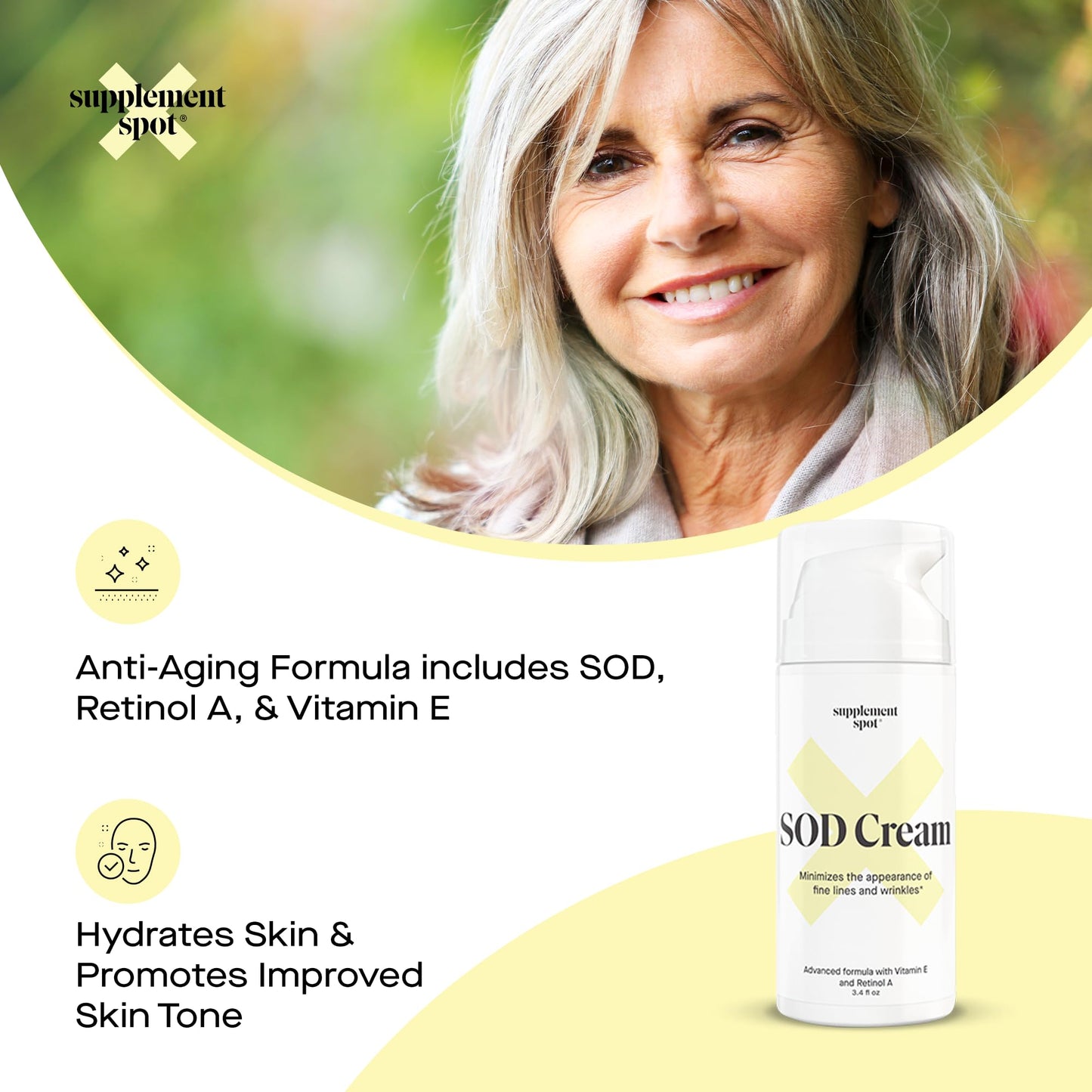Supplement Spot Superoxide Dismutase (SOD) Anti-Aging Cream - Face Moisturizer for Fine Lines & Wrinkles, Smooth & Firm Skin, Youthful Glow, Antioxidant-Rich Skincare, 3.4 oz