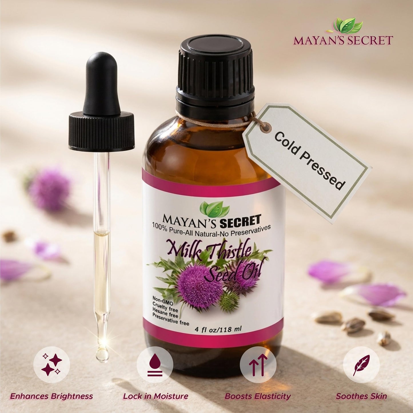 Mayan's Secret Milk Thistle Seed Oil Pure Cold Pressed Rich in Vitamin E and for Aging Skin