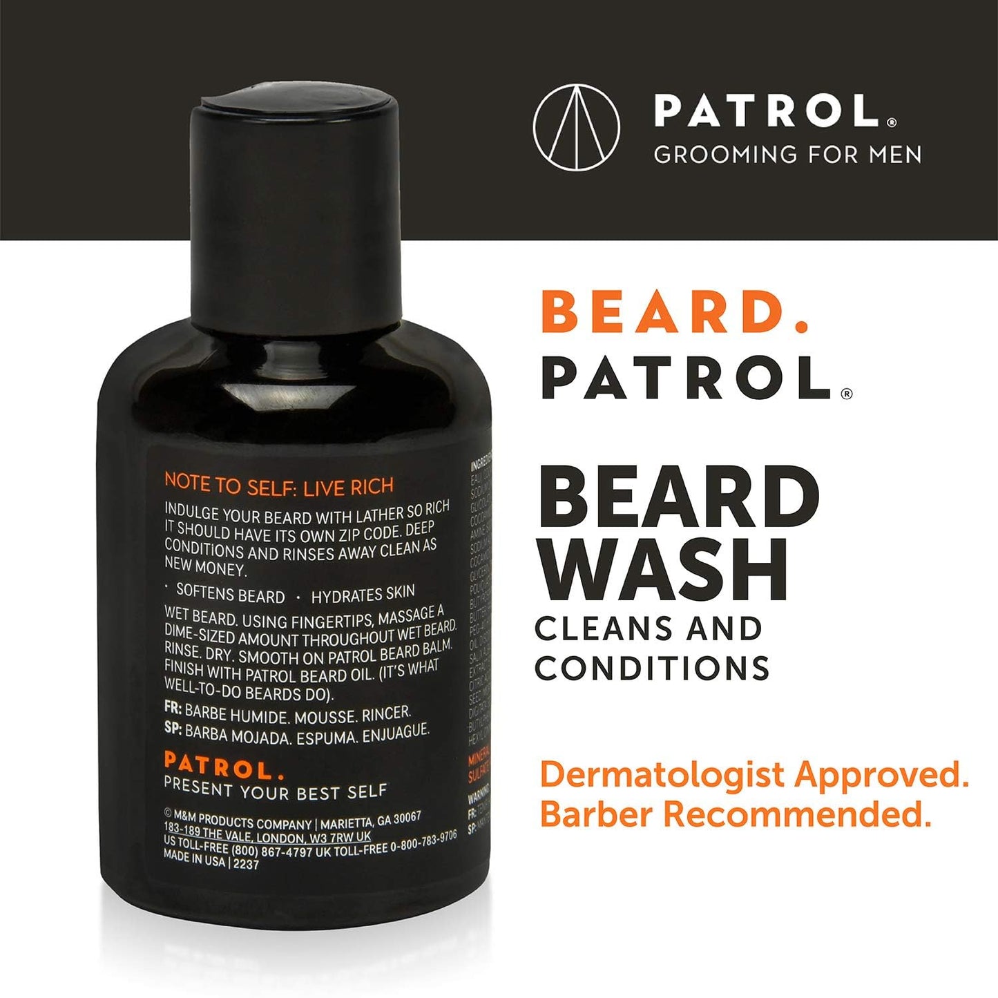Bump Patrol Beard Patrol Beard Wash for Men – Natural Men's Facial Hair Shampoo & Conditioner in One, Sulfate-Free Mustache Cleanser and Moisturizing Soap, Forest Scent