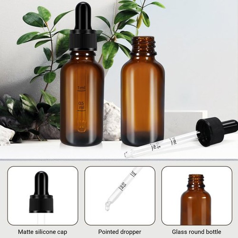 UMETASS 2 oz Dropper Bottles 60ml Thick Dark Amber Glass Tincture Bottles with Eye Droppers - Leakproof Essential Oils Bottles (6pcs-Brown-2oz)