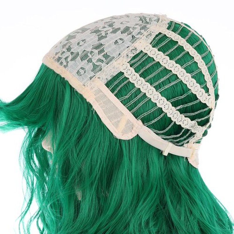 PATTNIUM 14 Inches Green Wig Short Wavy Wig Dark Green Wig with Bangs Women Girls Heat Resistant Synthetic Cosplay Costume Wig (Green)