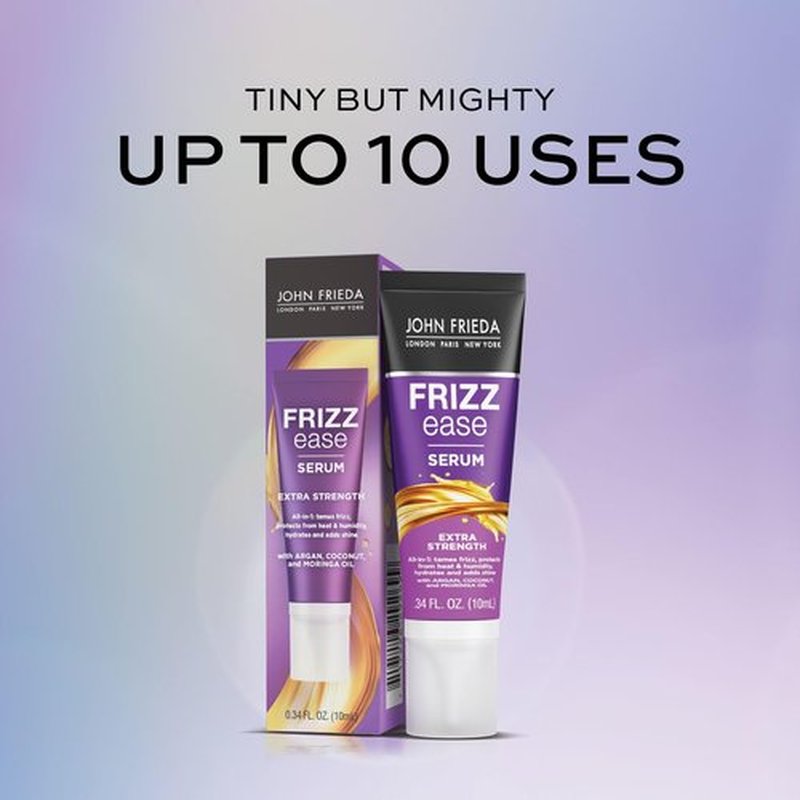 John Frieda Anti Frizz, Frizz Ease Extra Strength Hair Serum with Argan Oil, Anti-Humidity Spray for Hair, Nourishing Treatment for Thick, Coarse Hair, Travel Size, 0.34 Oz/Pack of 24