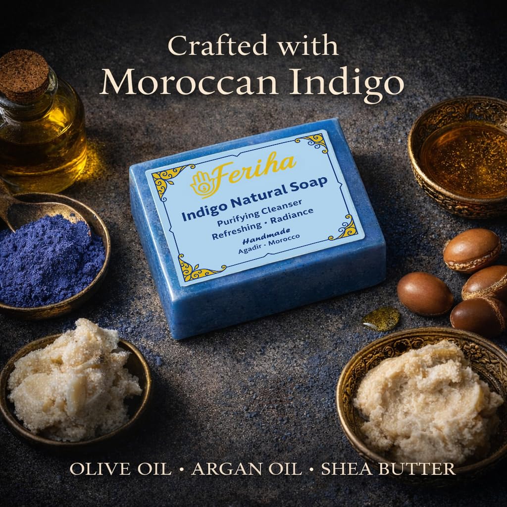 FERIHA Moroccan Indigo Nila Facial Soap - Handmade with Argan Oil & Shea Butter