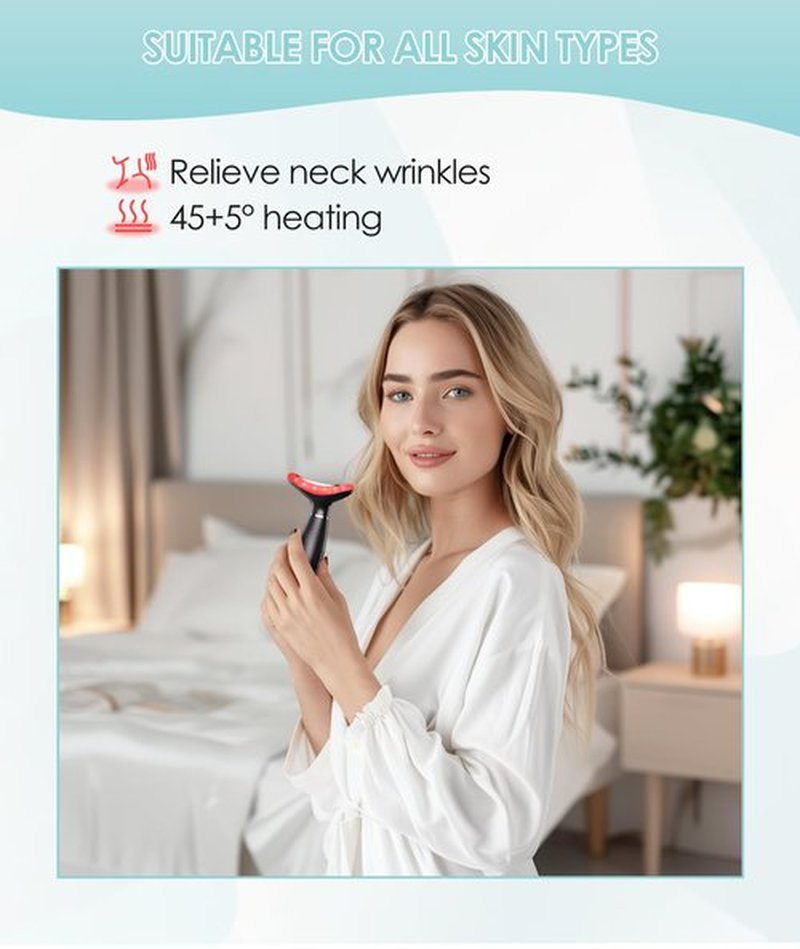 ELISHINE 7 Color Neck Face Massager - Facial Massager Tool for Skin Care at Home, Vibrating Face Massager with Thermals, Galvanic Machines Black