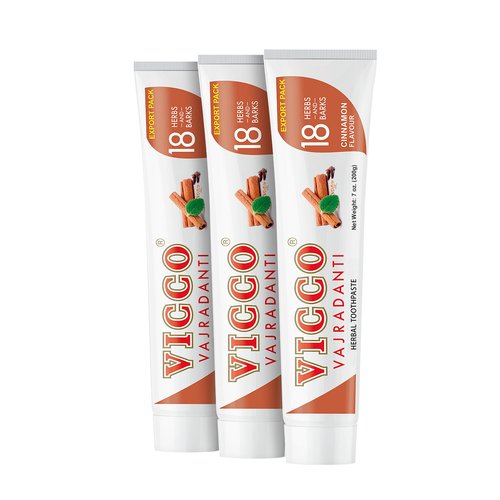 Vicco Vajradanti Herbal Toothpaste with Cinnamon Flavour - Contains 20 Ayurvedic Herbs and Barks, 100% Natural, Vegan & Cruelty-Free - 7 oz (Pack of 3)