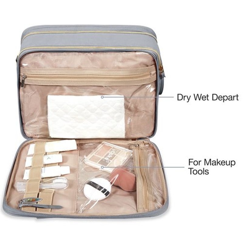 BAGSMART Toiletry Bag for Women, Large Toiletry Bag Water-resistant Makeup Cosmetic Organizer Bag for Accessories, Shampoo, Full Sized Container, Toiletries (Medium, Grey)