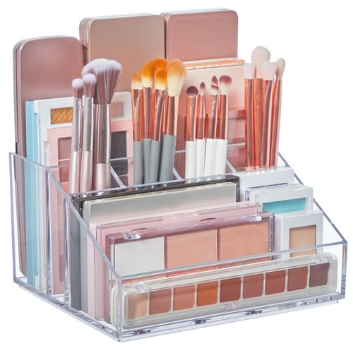 STORi Chloe Clear Plastic Stackable Vanity Makeup Organizer | Rectangular 6-Compartment Holder for Cosmetics, Brushes, Eyeshadow Palettes, & Beauty Supplies | Made in USA
