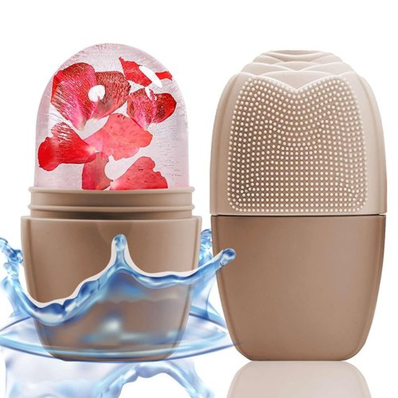 KOGITI Ice Mold for Face, Ice Roller for Face & Eye, Beauty Facial Ice Rollers Ice Holder Mold Face Puffiness Relief Massage Skin Care Tools, Ice Facial Cube (Brush-Coffee)