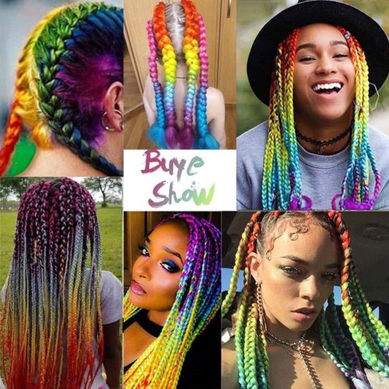 Jumbo Braiding Hair Fiber Silky Colorful Twist Braiding Hair 3pcs Rainbow Colors Extensions Synthetic Hair Orange Yellow Blue Purple Synthetic Fiber Soft Healthy (24 Inch 3pcs)