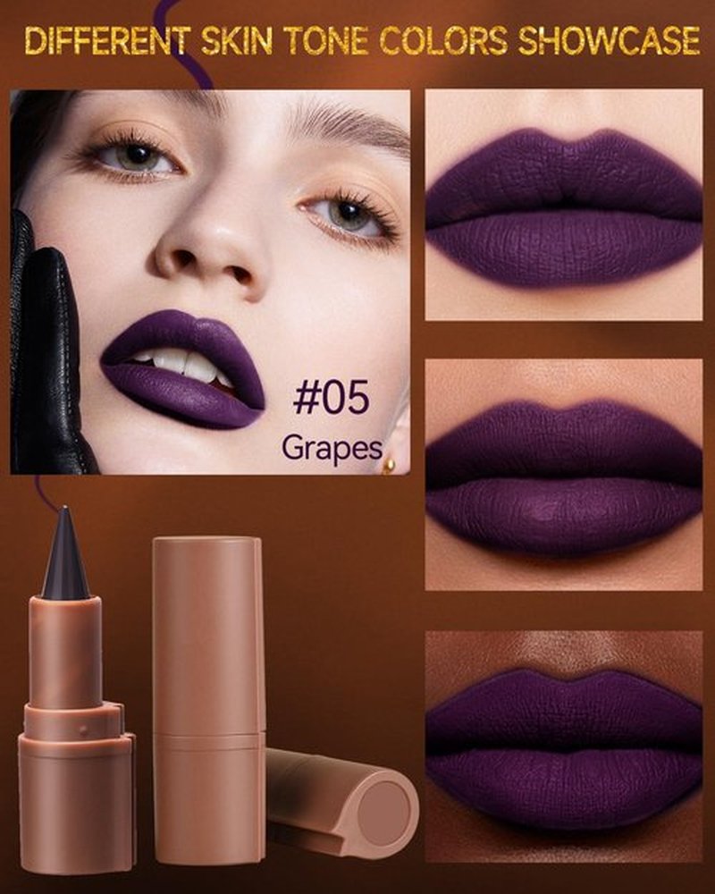 2 in 1 Lip Liner Lipstick, Grapes Purple Lip Liner Lip Gloss, Velvet Matte Sharpened Head Lip Tint Stain, Long Lasting Waterproof,Highly Pigmented Non-sticky Tinted Lip Balm,Lip Makeup for Women-05