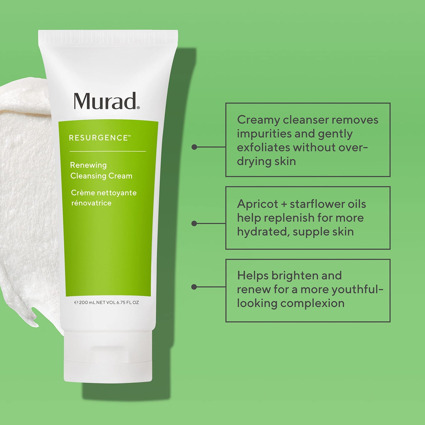 Murad Renewing Cleansing Cream - Resurgence Anti-Aging, Cleansing Cream Face Wash - Hydrating Daily Face Cleanser, 6.75 Fl Oz