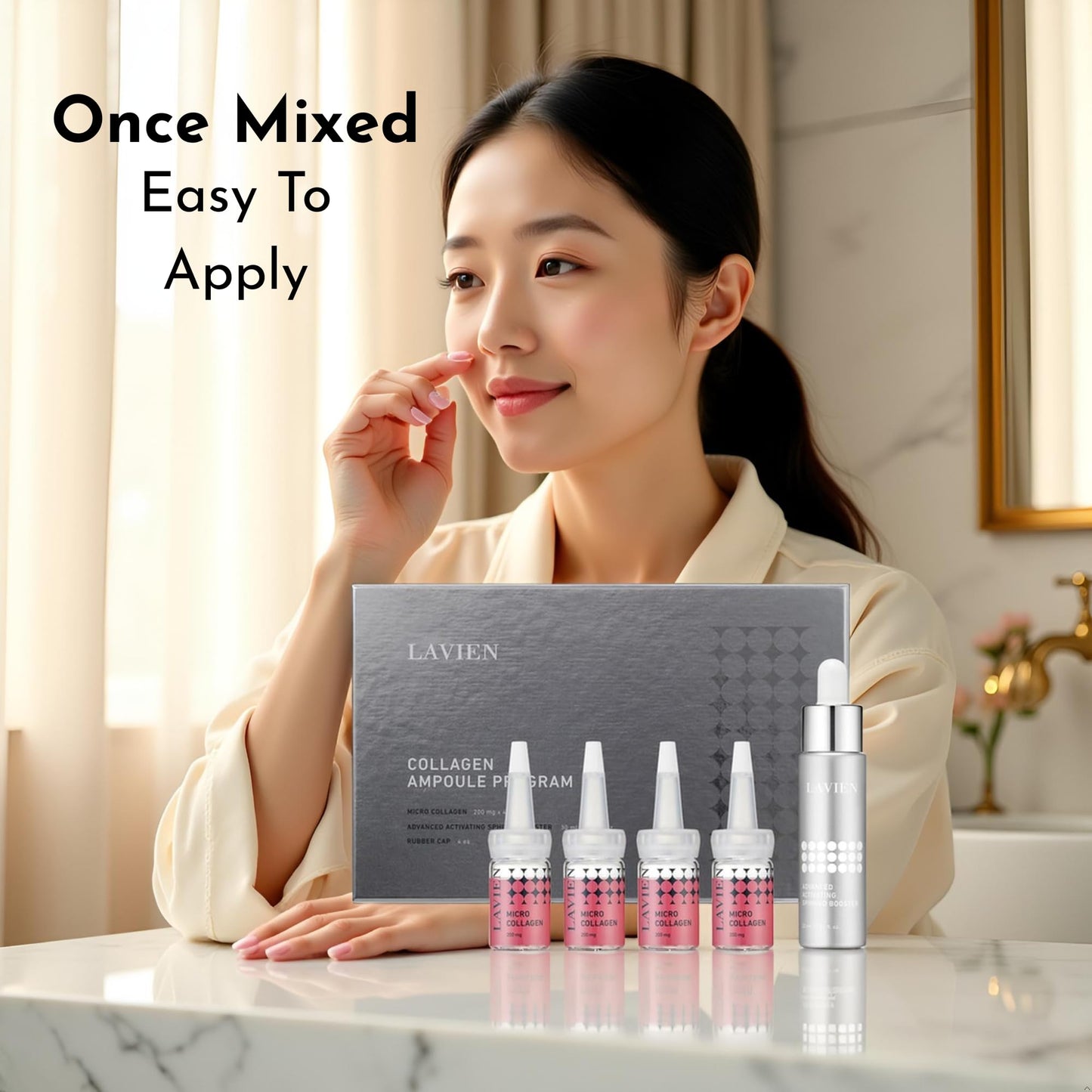 Lavien Collagen Ampoule Professional Program - Activating Booster, Ceramide, Elastin, Hyaluronic Acid, All Skin Types - 30ml Booster Bottle, 4-200mg Collagen with Dropper