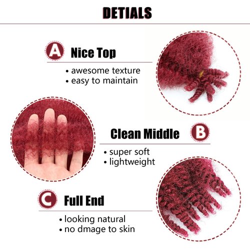 VCEOW 6 packs Burgundy Springy Afro Twist Hair 24 inch Red Pre-Separated Kinky Marley Twist Braiding Hair Soft Pre-fluffed Wrapping Hair Extensions for Bug Spring Passion Twists Faux Butterfly Locs