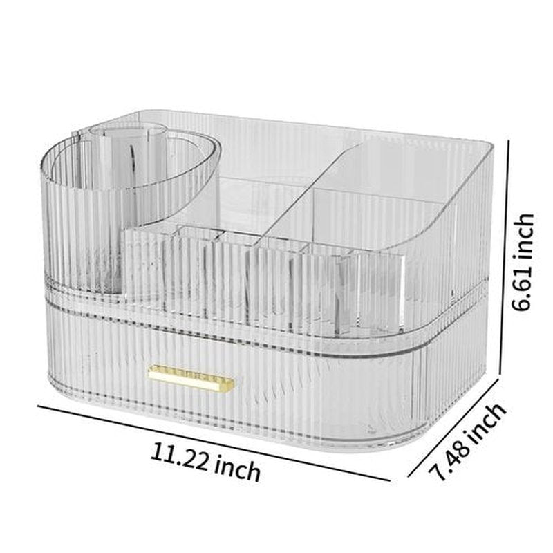 MIUOPUR Makeup Organizer with Rotating Makeup Brush Holder, Stackable Drawers for Bathroom Organizers and Storage, Make up Organizers for Vanity, Great for Cosmetics, skincare, Lipsticks -Clear