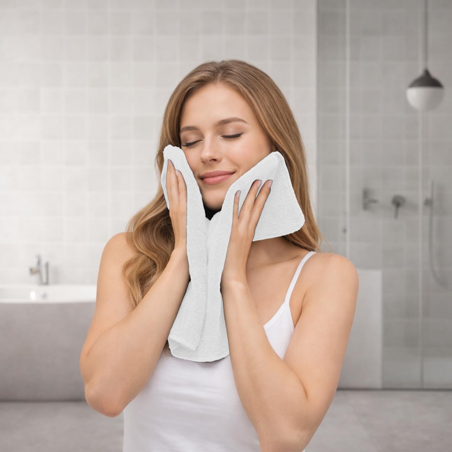 RIVERSIDE 12-Pack Premium 100% Cotton White Face Towels for Bathroom [12x12] - Reusable Luxury Face Wash Cloths for Showering - 550 GSM Super Soft & Absorbent Washcloths for Body, Spa & Gym
