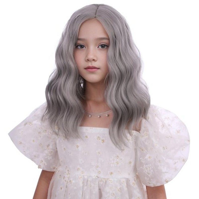 DUDUWIG Gray Wig for Kids Girls Short Wavy Wig Gray Wig Short Curly Wig Granny Costume Wig Grandma Wig for Cosplay Halloween Hairnet Include