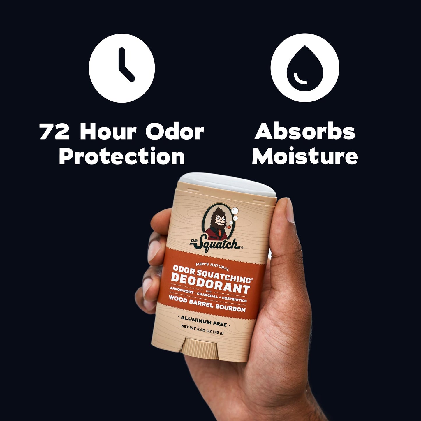 Dr. Squatch Natural Men’s Deodorant – Aluminum Free Natural Deodorant Men with Charcoal & Postbiotics for 72-Hour Odor Protection – Maverick Musk + Wood Barrel Bourbon, 2.65oz Stick (2-Pack)