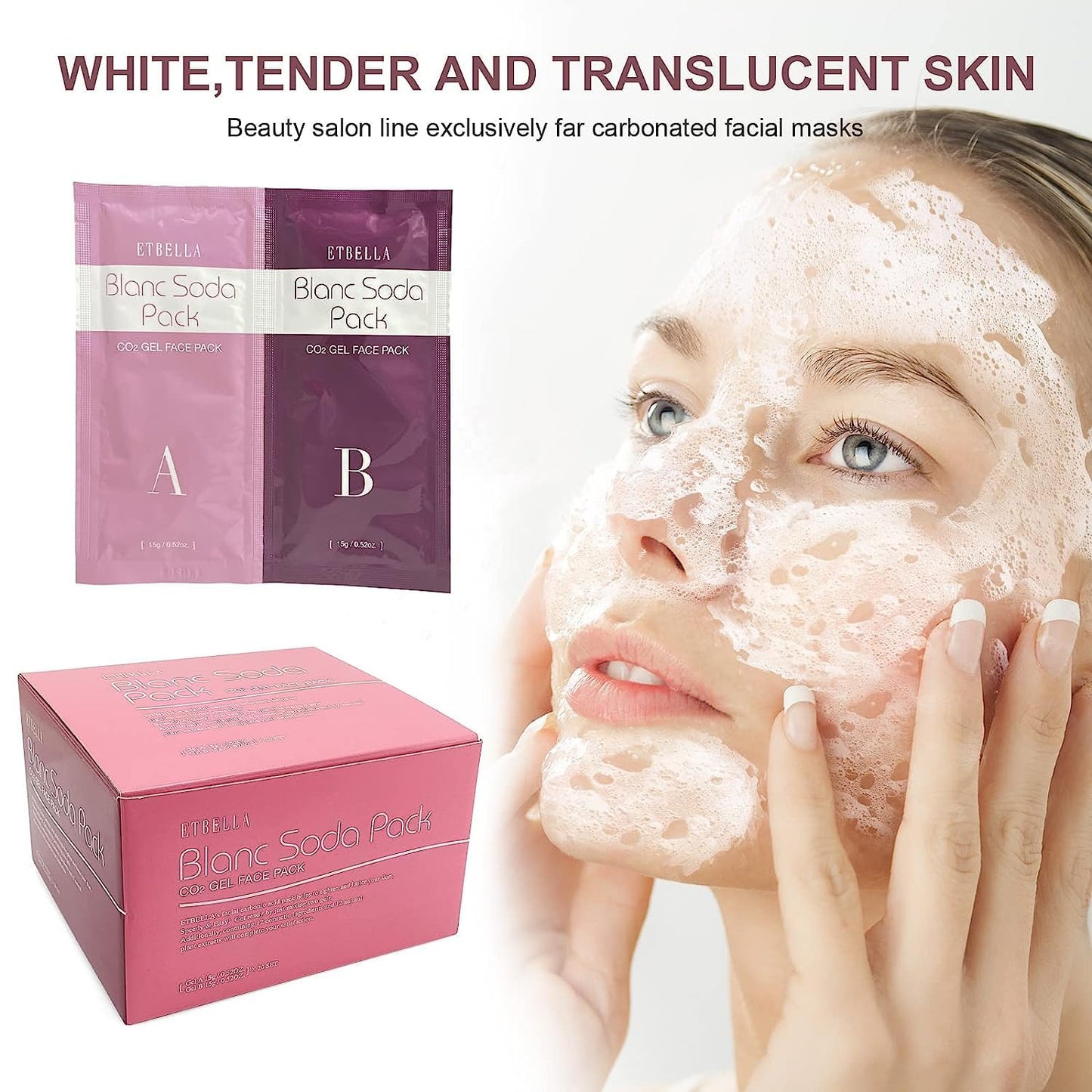 Elitzia CO2 Carboxy Gel Mask Spa Face Masks Skin Facial Care Moisturizing Brighten Natural Beauty 1 box 20 bags ET1719 (Pink)