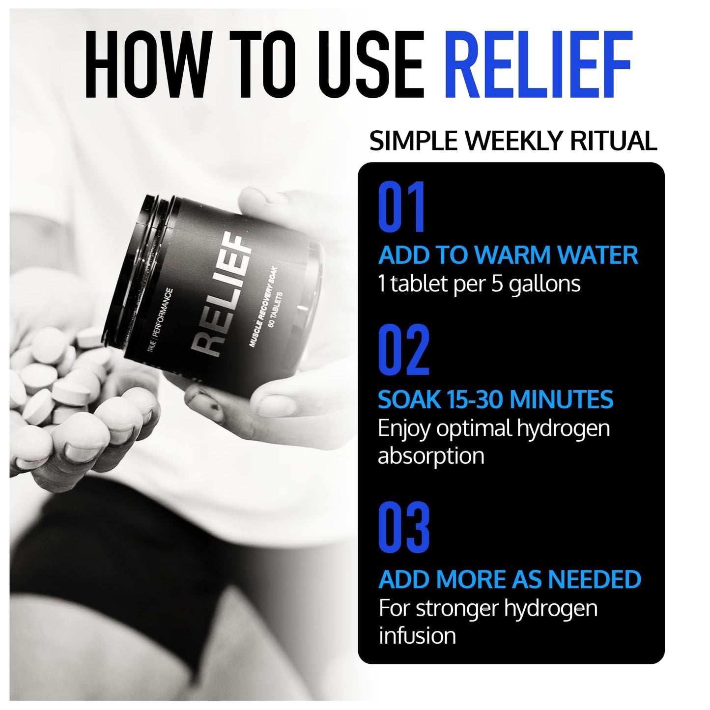 DRINK HRW Hydrogen Bath Bomb Tablets: Muscle Relief & Recovery, Magnesium Soak for Relaxation, Natural Pain Relief, Therapeutic Bath Bombs Post Workout (60 Count)