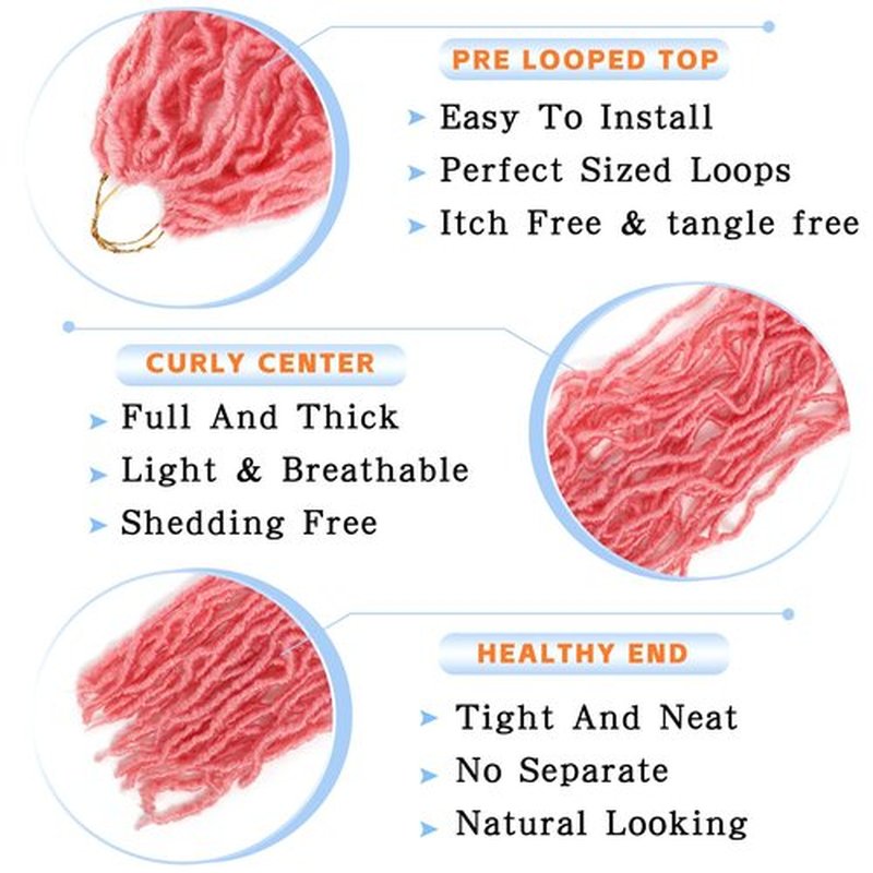 Pink Soft Locs 22 Inch Faux Locs Crochet Hair 7 Packs Faux Locs Hair Goddess Locs Crochet Braids For Black Women Pre Looped Butterfly Locs Crochet Hair Braids Extensions(22inch, 7 Packs, Pink)
