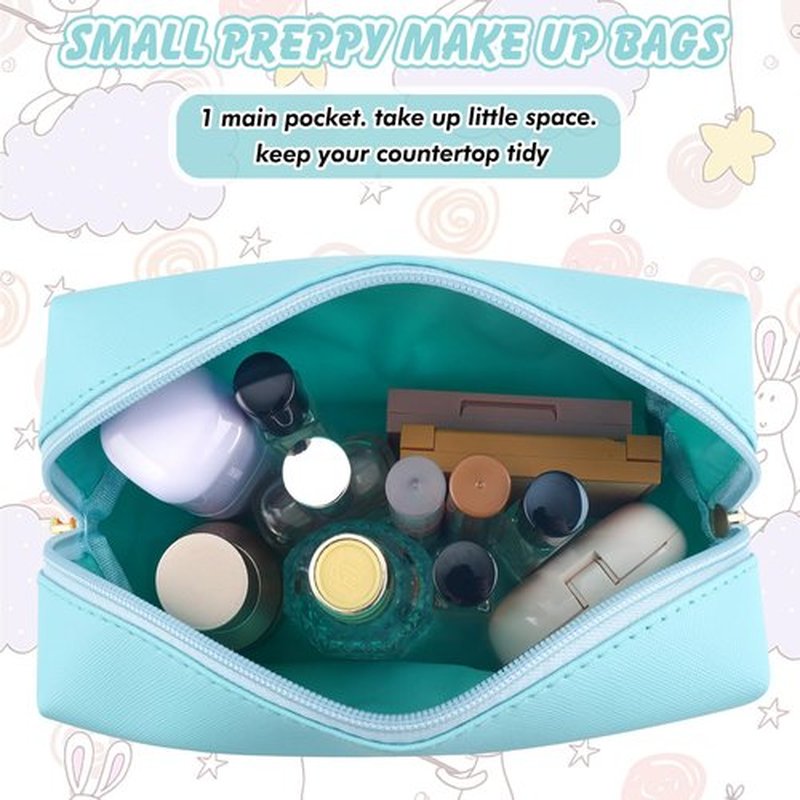 URSKYTOUS Gifts for Girls Initial Makeup Bag Personalized Cosmetic Bag with Zipper Cute Travel Toiletry Bag Waterproof PU Preppy Makeup Pouch Birthday Gift for Teen Girls Women(Blue A)