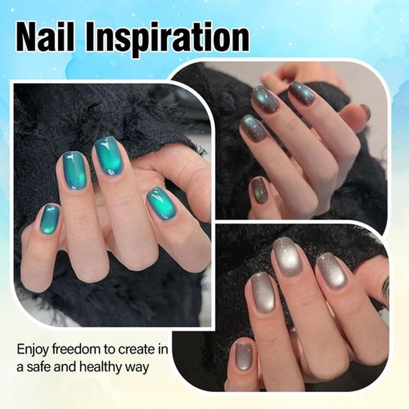 ADHERE Magnetic Cat Eye Gel Nail Polish Set, 12 ml*6 with 1 Magnets, Glitter Purple Blue Magnetic Effect Sparkle Stunning Nail Gel Polish with Soak Off Led Nail Art Gel DIY Salon Gifts